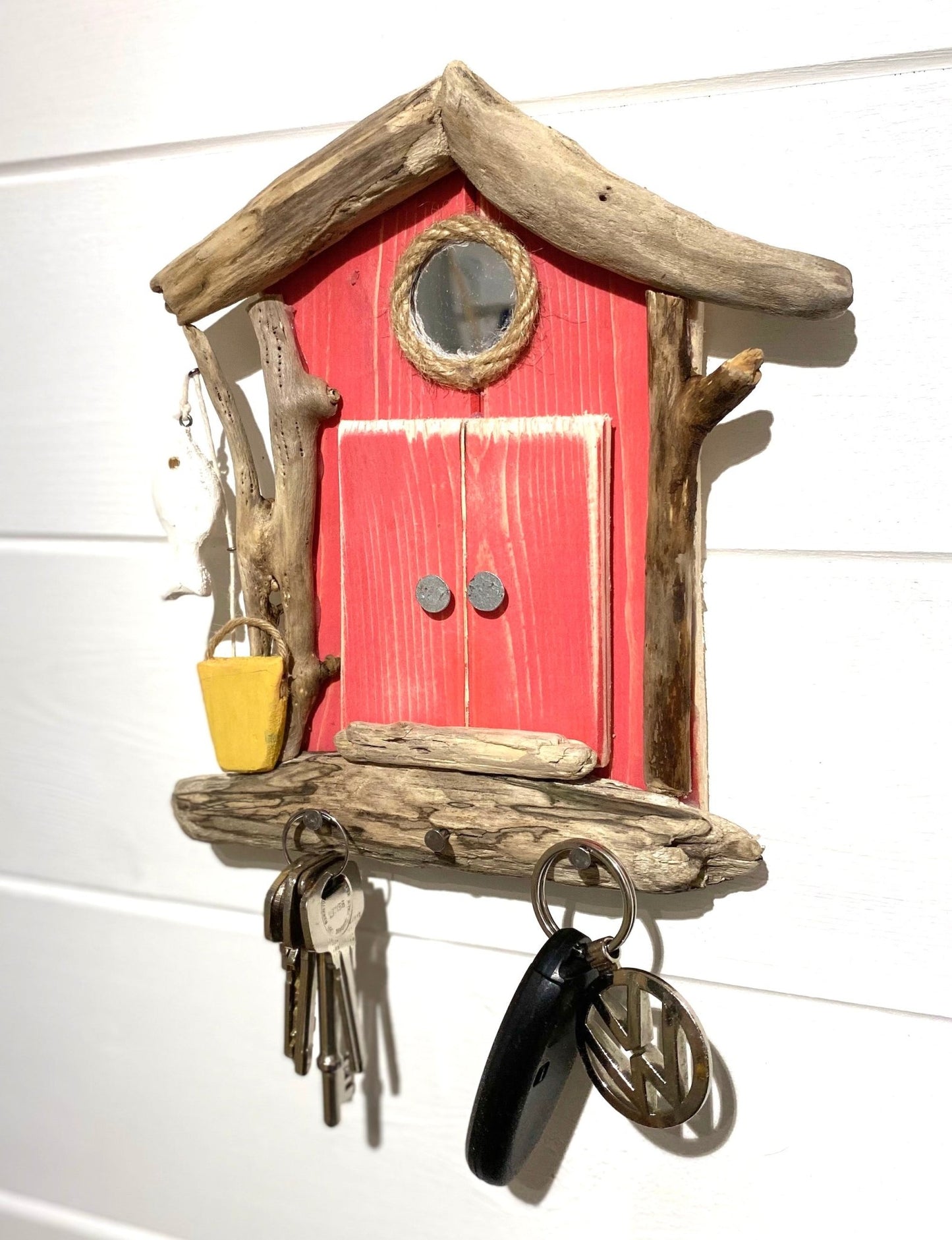 Driftwood Mini Beach Hut With Key Hooks & Fishing Rod - Drift Craft by Jo